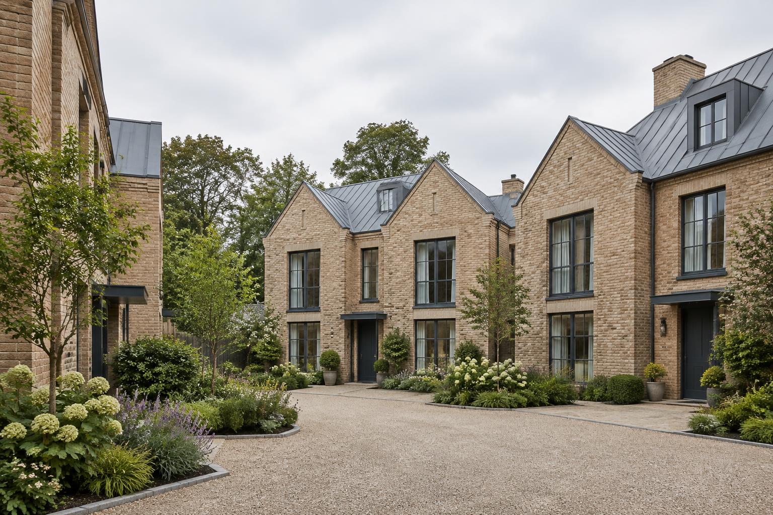 Illustrative courtyard of contemporary British townhouses